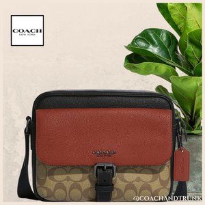 COACH Hudson Crossbody In Colorblock Signature Canvas GUNMETAL KHAKI TERRACOTTA